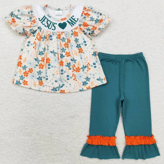 Girls Green Jesus Loves Me Pant Set