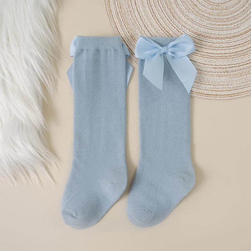 Cotton Knee Socks with Bow