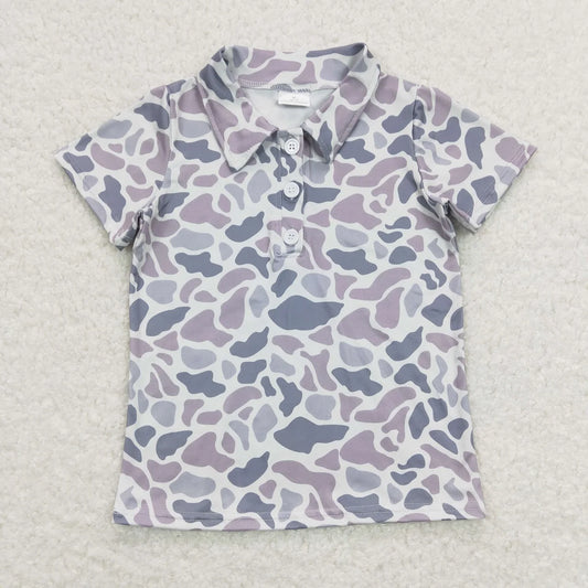 Boys Light Retro Camo Collared Top