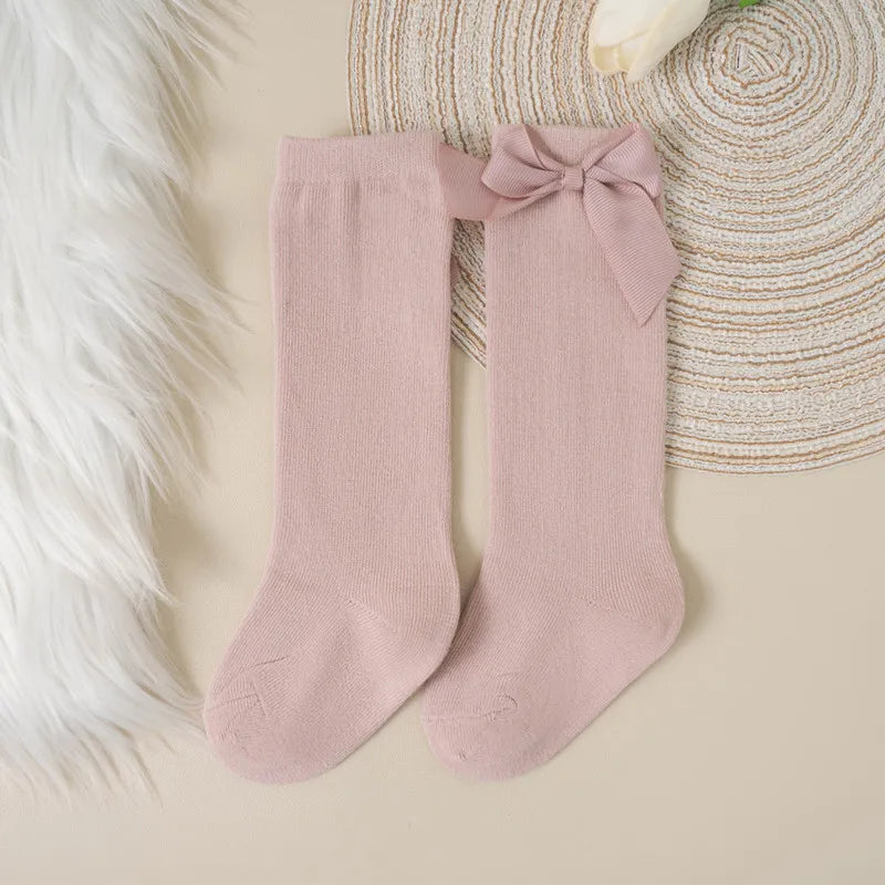 Cotton Knee Socks with Bow