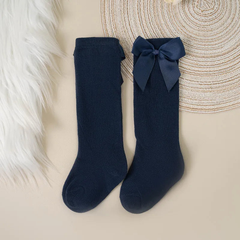 Cotton Knee Socks with Bow