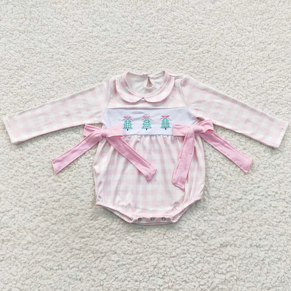 Pink Bow Christmas Tree Bubble Romper