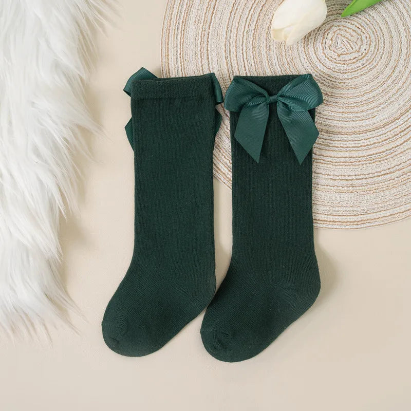 Cotton Knee Socks with Bow