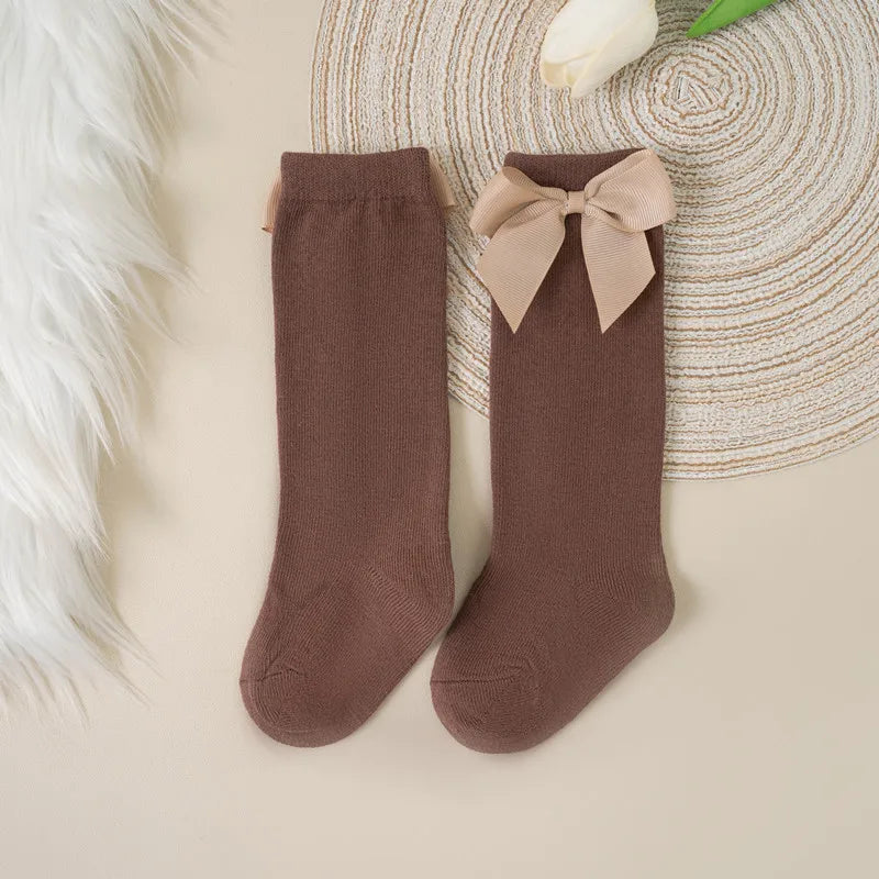 Cotton Knee Socks with Bow