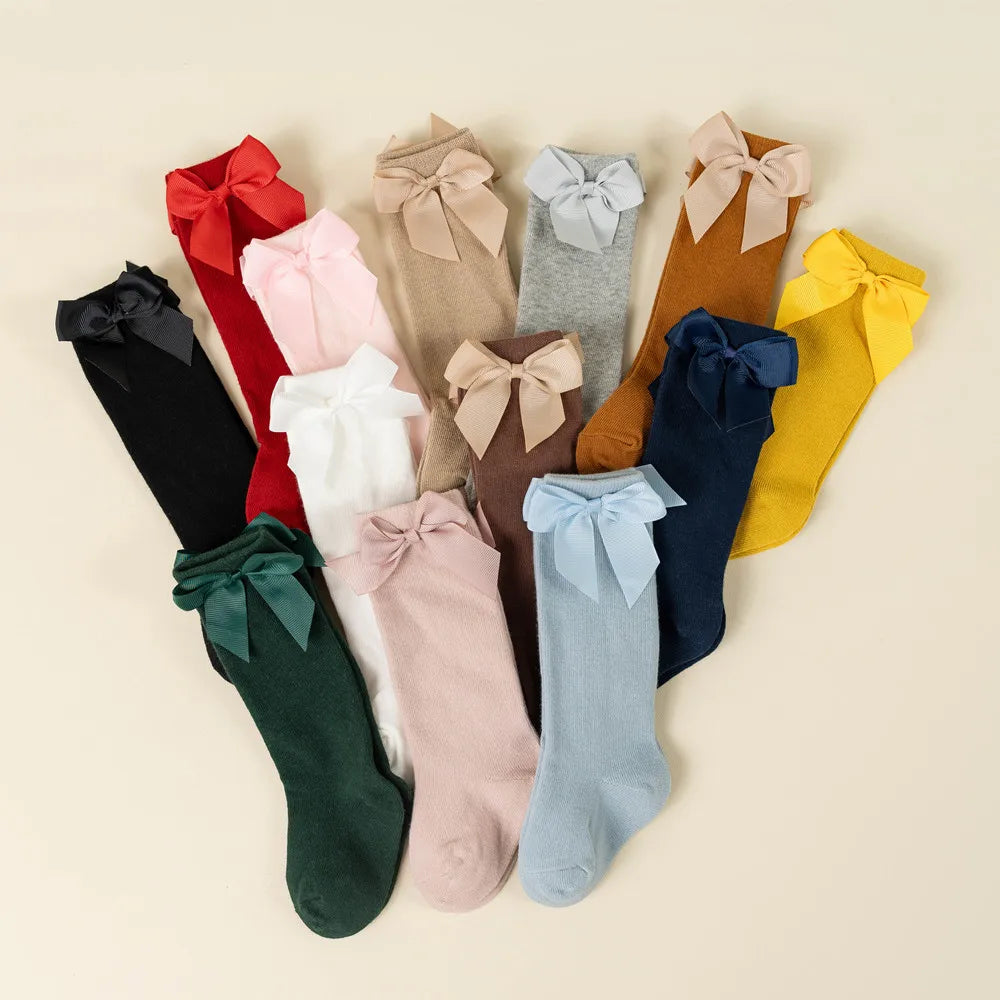 Cotton Knee Socks with Bow