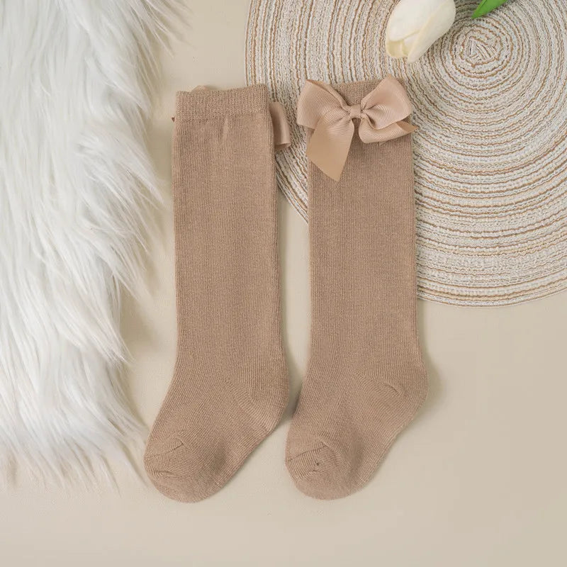 Cotton Knee Socks with Bow