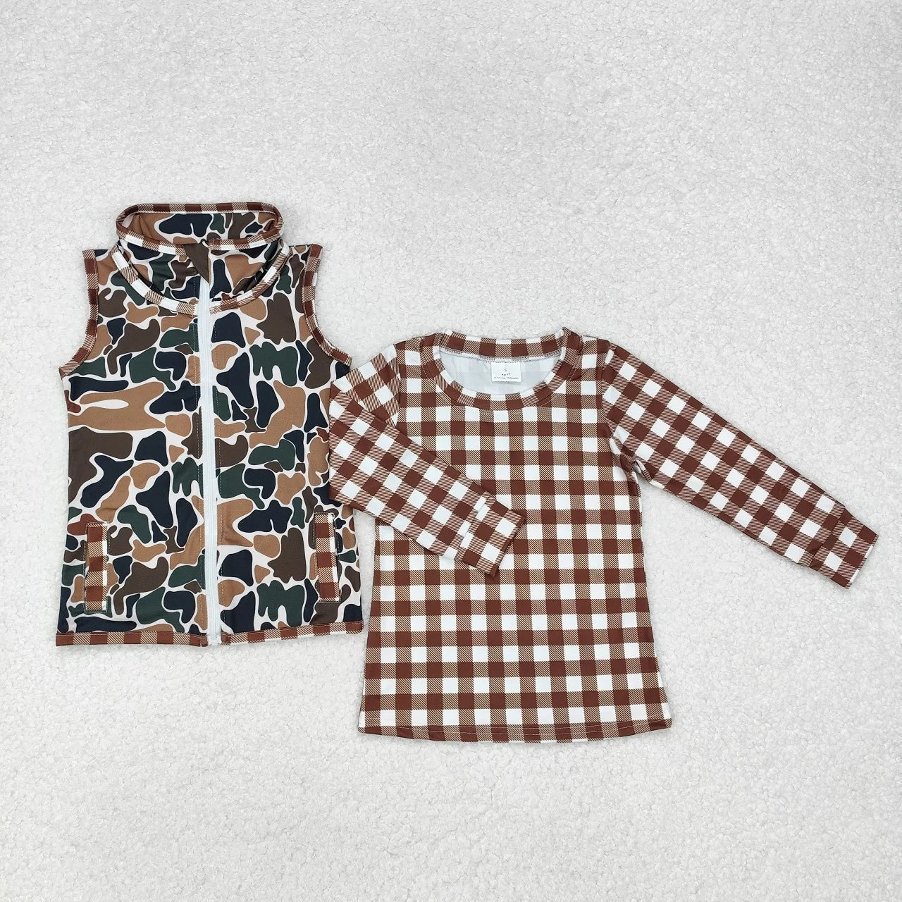 Boys Camo/Gingham Vest Set