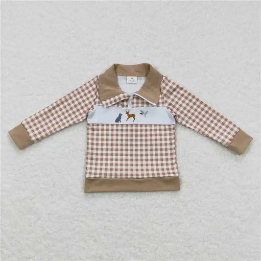 Boys Quarter Zip Gingham Top