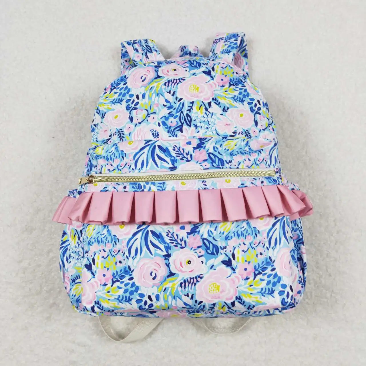 Blue Floral Ruffle Backpack