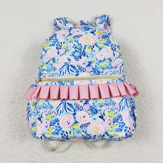 Blue Floral Ruffle Backpack