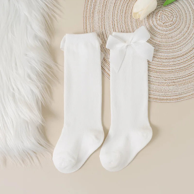 Cotton Knee Socks with Bow