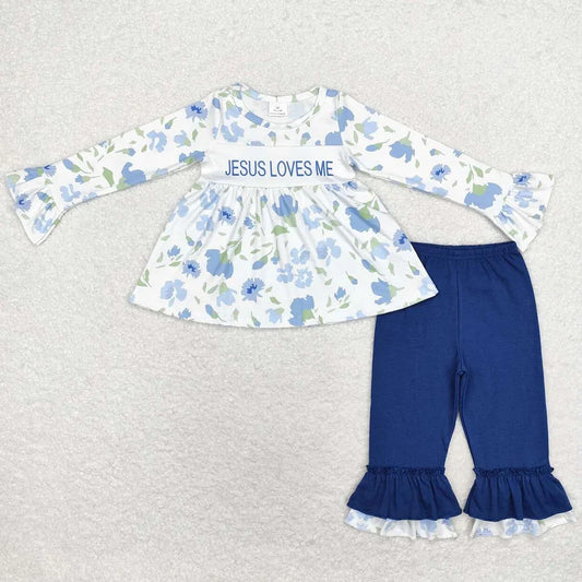 Girls Blue Jesus Loves Me Pant Set