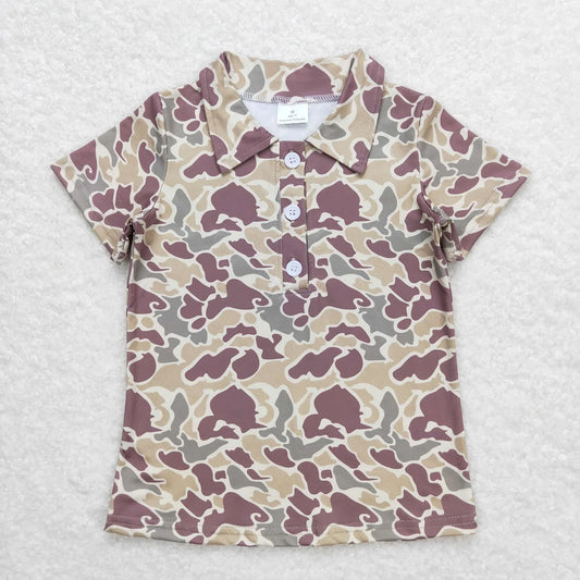 Boys Dark Retro Camo Collared Top