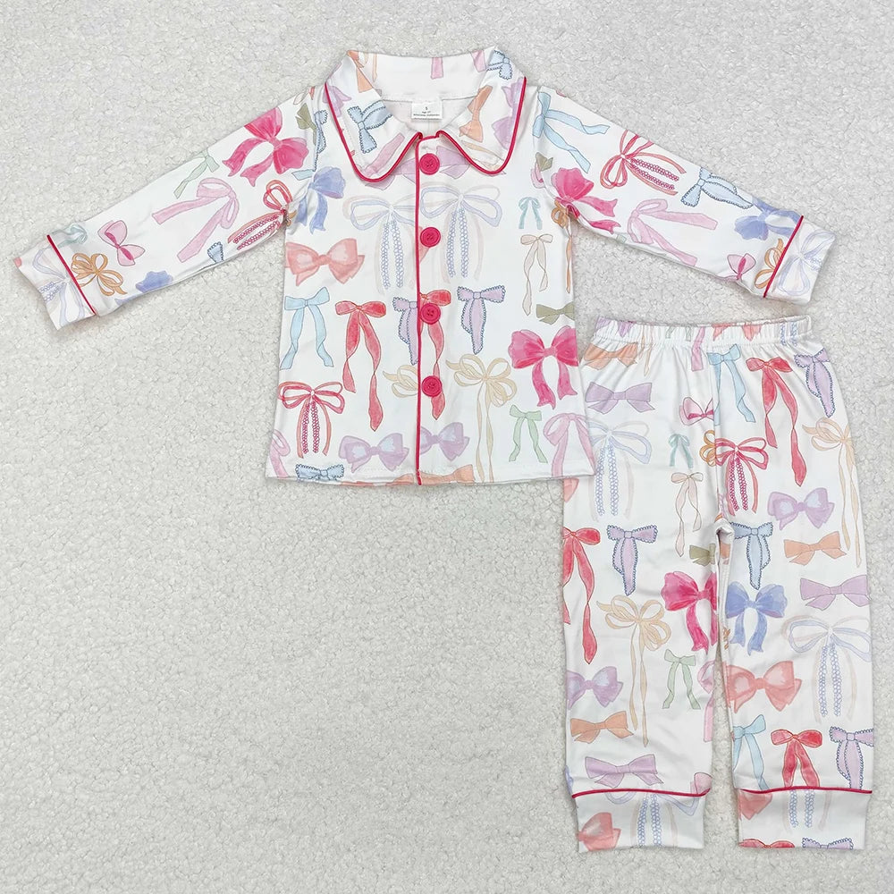Girls Bow Button Silk Jammies