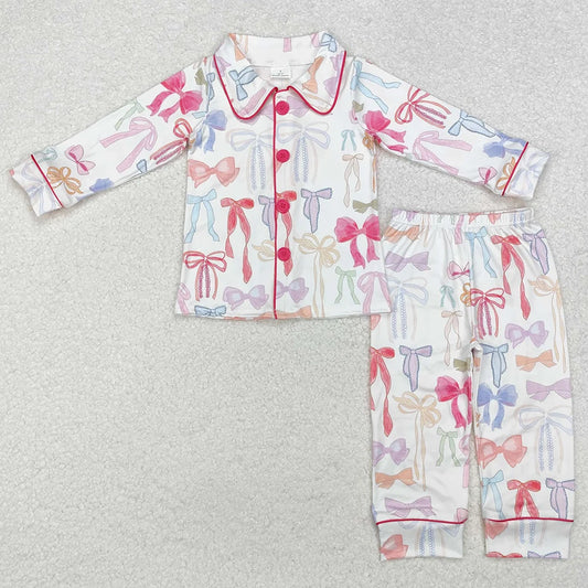 Girls Bow Button Silk Jammies