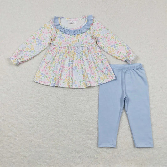 Girls Blue Floral Pant Set