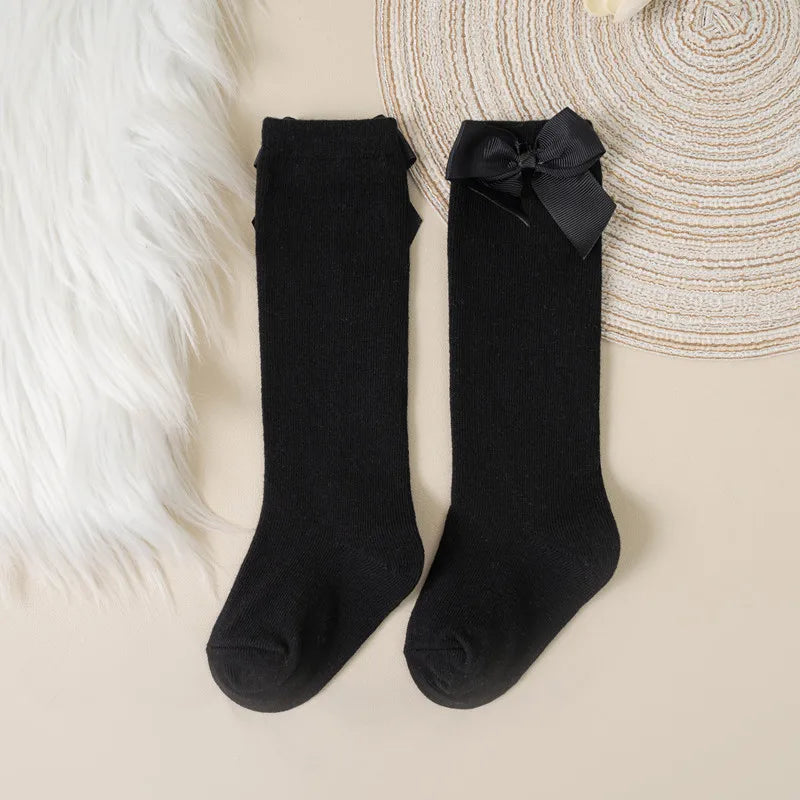 Cotton Knee Socks with Bow