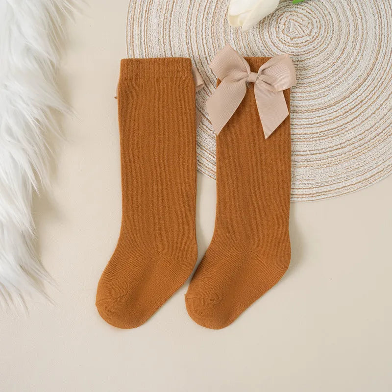 Cotton Knee Socks with Bow