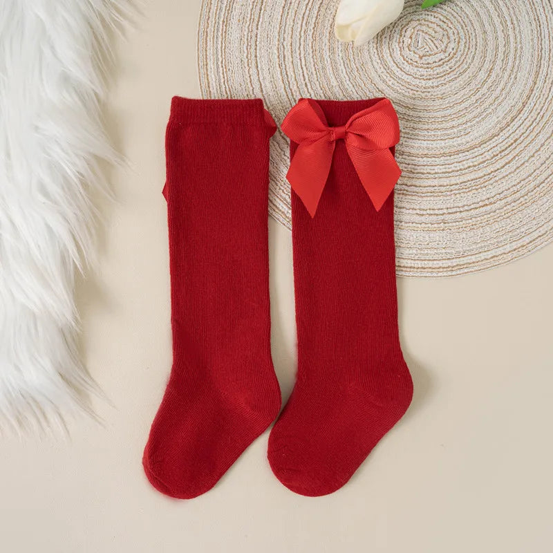 Cotton Knee Socks with Bow
