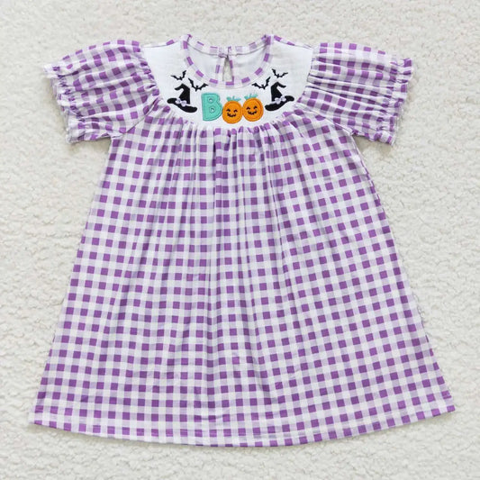 Girls Smocked BOO Halloween Gingham Dress