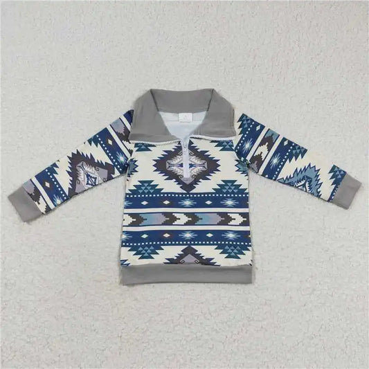 Boys Quarter Zip Western Blue Top