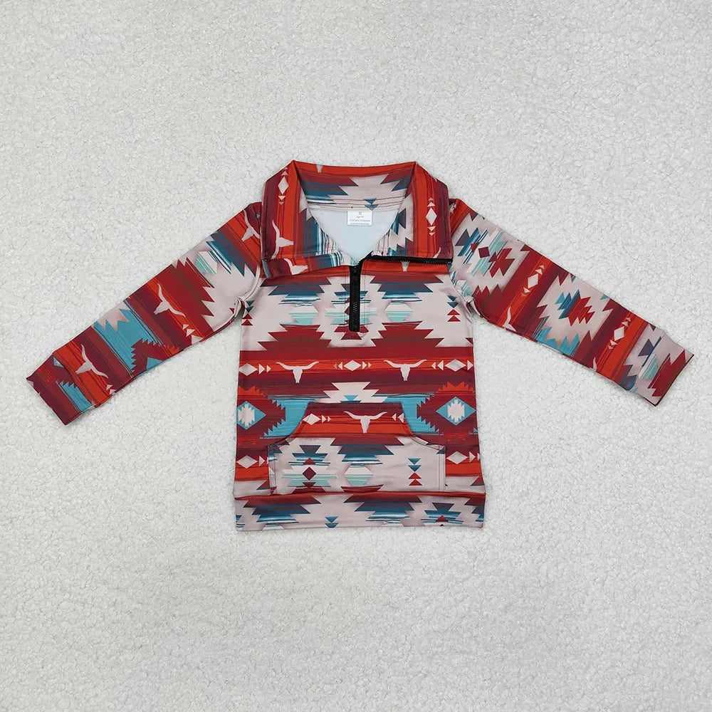 Boys Quarter Zip Western Red Top