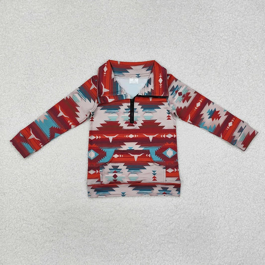 Boys Quarter Zip Western Red Top