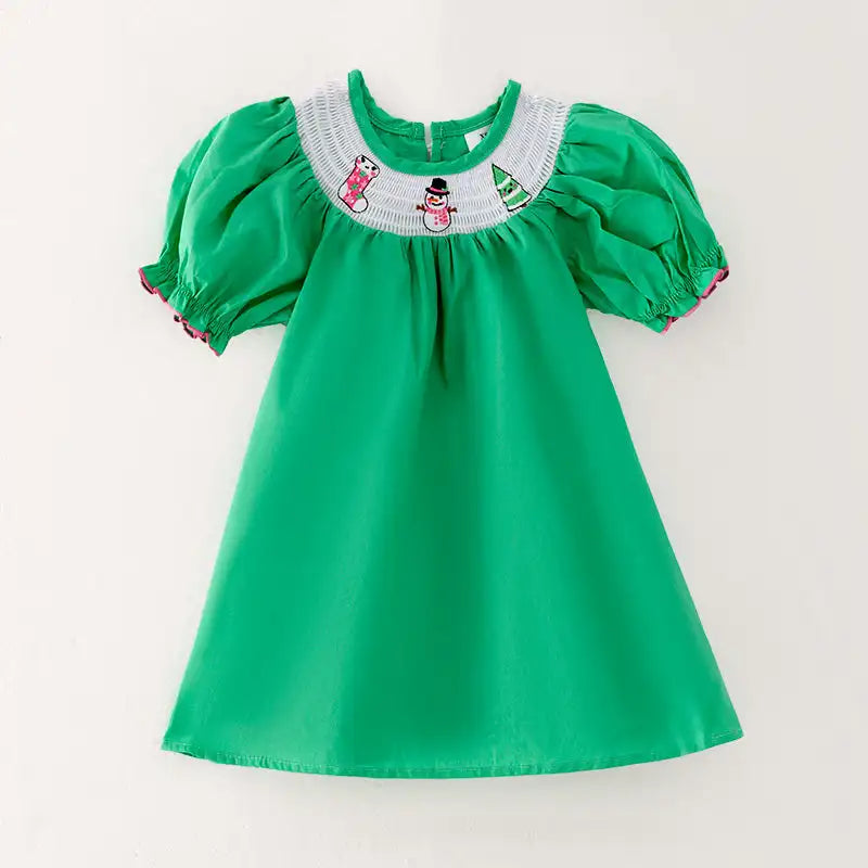 Girls Smocked Christmas Dress