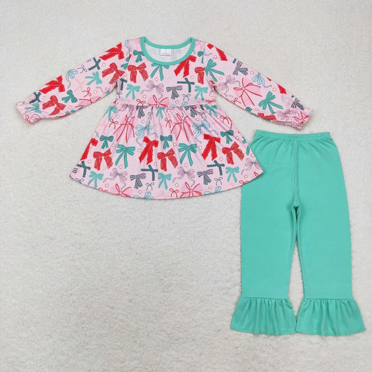 Girls Dark Pink Bow Pant Set