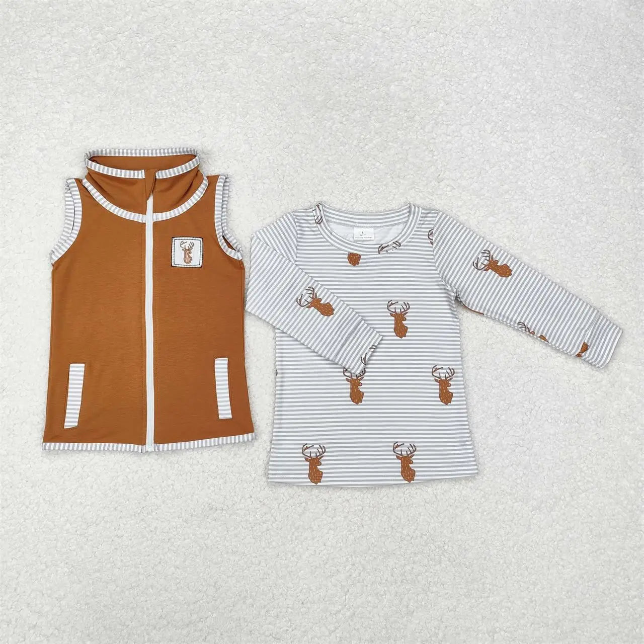 Boys Brown Deer Vest Set