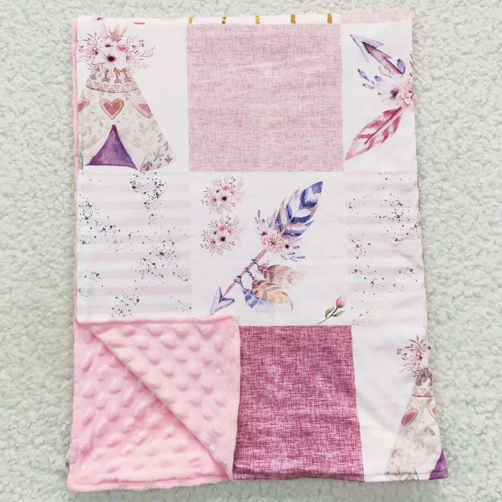 Pink Feather Minky Blanket