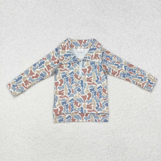 Boys Quarter Zip Retro Camo Top