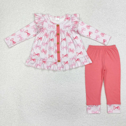 Girls Pink Bow Pant Set