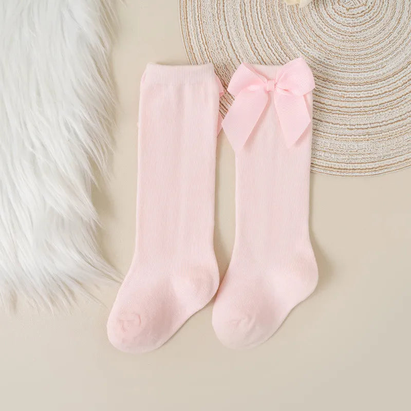 Cotton Knee Socks with Bow