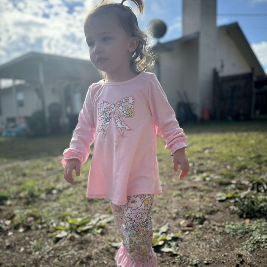 Girls Floral Bow Pant Set
