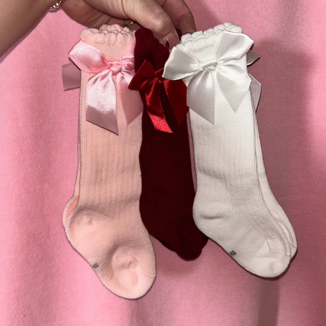 Cotton Knee Socks with Bow